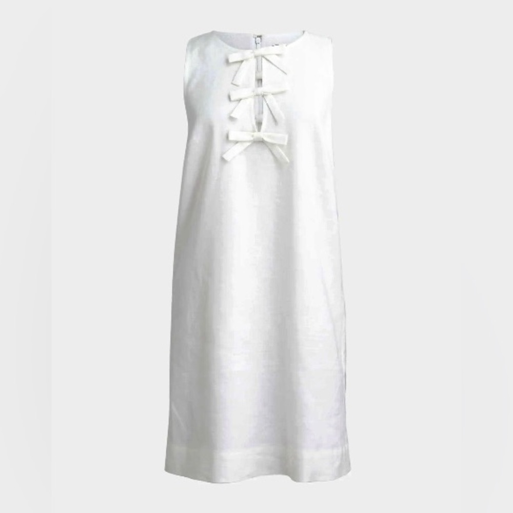 NWT J.Crew White Bow-front shift dress in stretch linen blend Size M